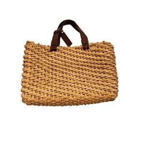 Express Straw Handbag with Leather Handles & Leopard Lining – Spring/Summer Bag